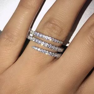 NEW 3 ROUND FULL DIAMOND STERLING SILVER RING